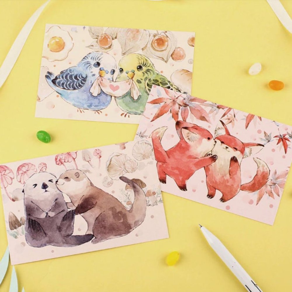 Japanese Watercolour Animal Postcards - 2 pcs